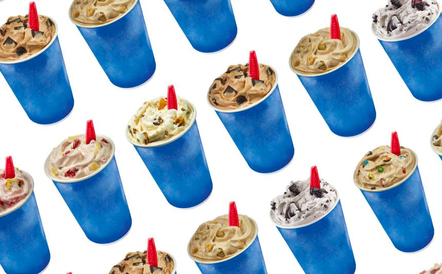 Rows of Dairy Queen Blizzards ice cream.