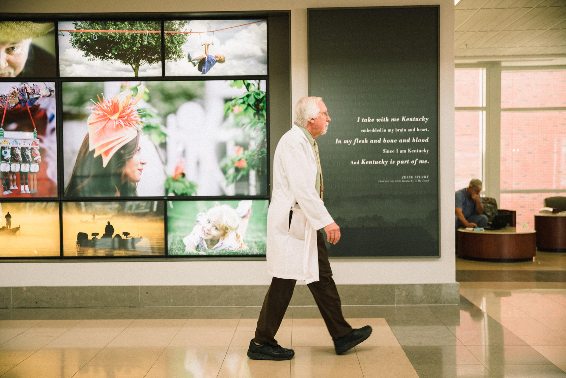 Dr. Ed Kasarskis walking in the Kentucky Neuroscience Institute