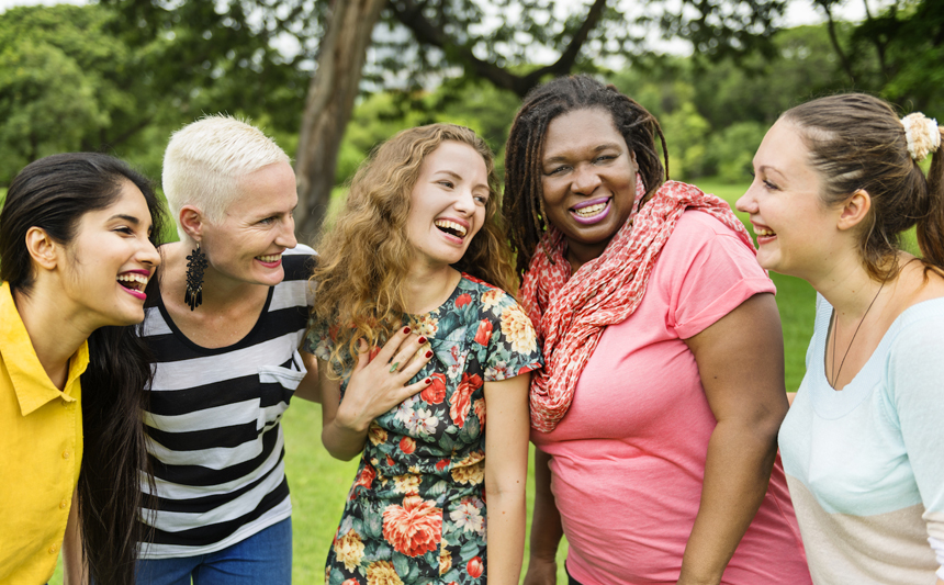 Five happy female friends