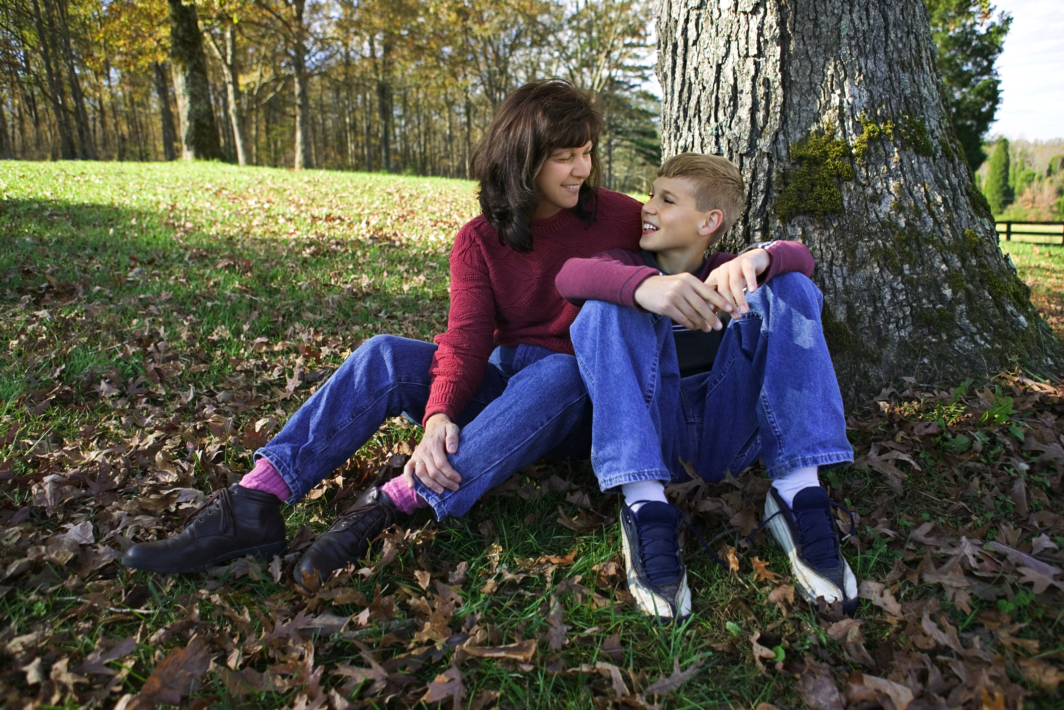 Mother talking to her son