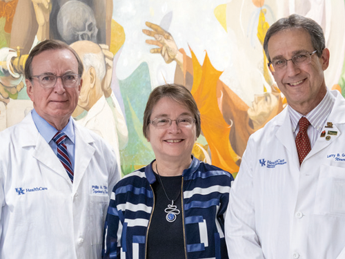 L to R, Dr. Phillip Tibbs, Chair, Department of Neurosurgery; Dr. Linda Van Eldik, Co-Director, UK KNI; and Dr. Larry Goldstein, Co-Director, UK KNI 