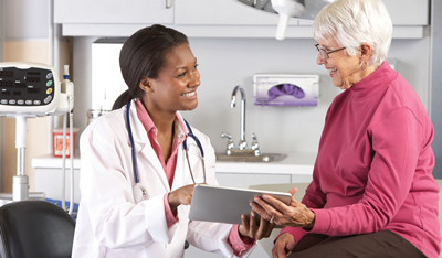 A care provider and patient.