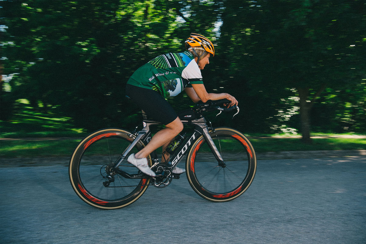 Patty Lane on her bicycle.
