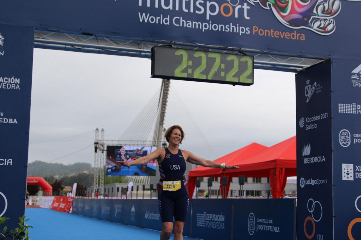 Patty Lane crosses the finish line.