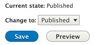 A screen capture showing the publishing status of a web page in Drupal CMS.