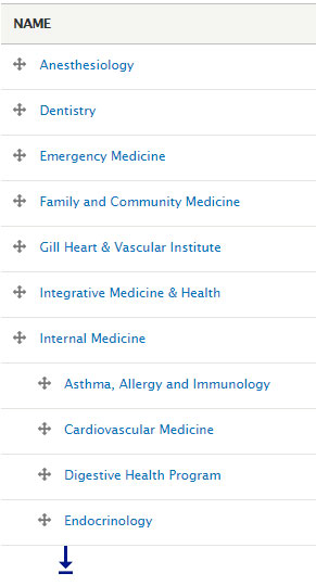 Partial listing of service line taxonomy.