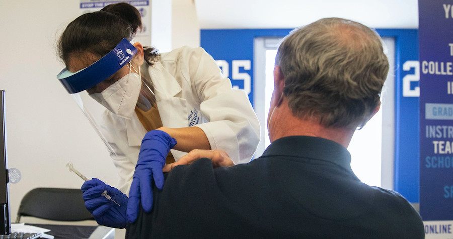 Patient receiving COVID-19 vaccine.