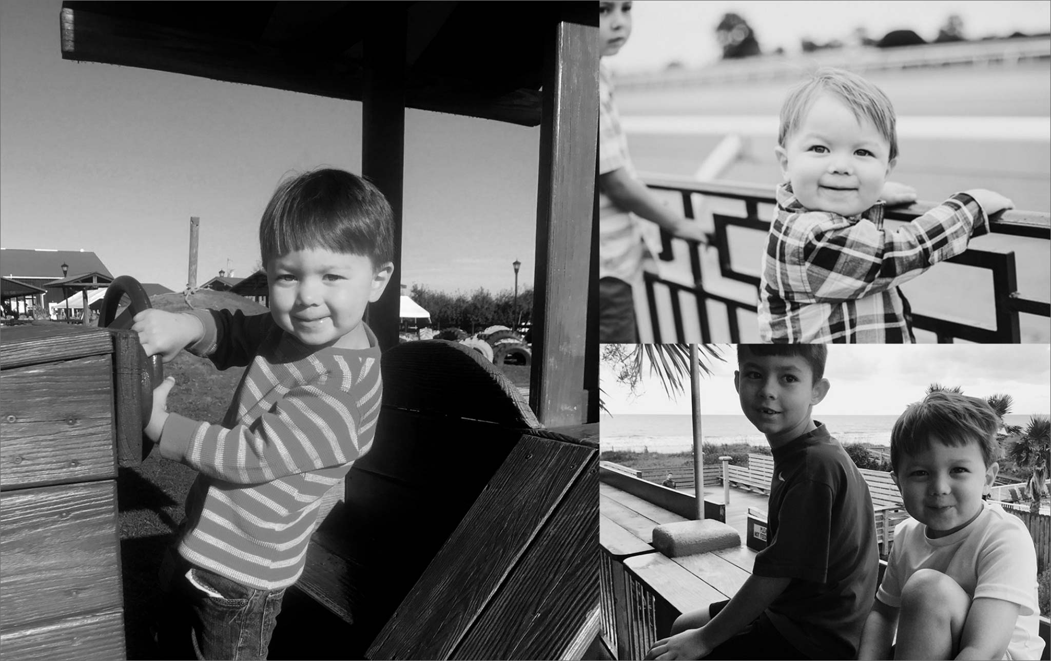 A black and white photo collage of Marco and Maximo.